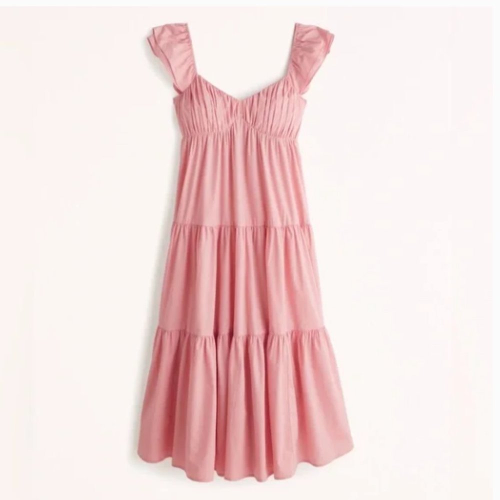 Pink Abercrombie & Fitch Ruffle Strap Tiered Midaxi Maxi Dress Size XS Tall